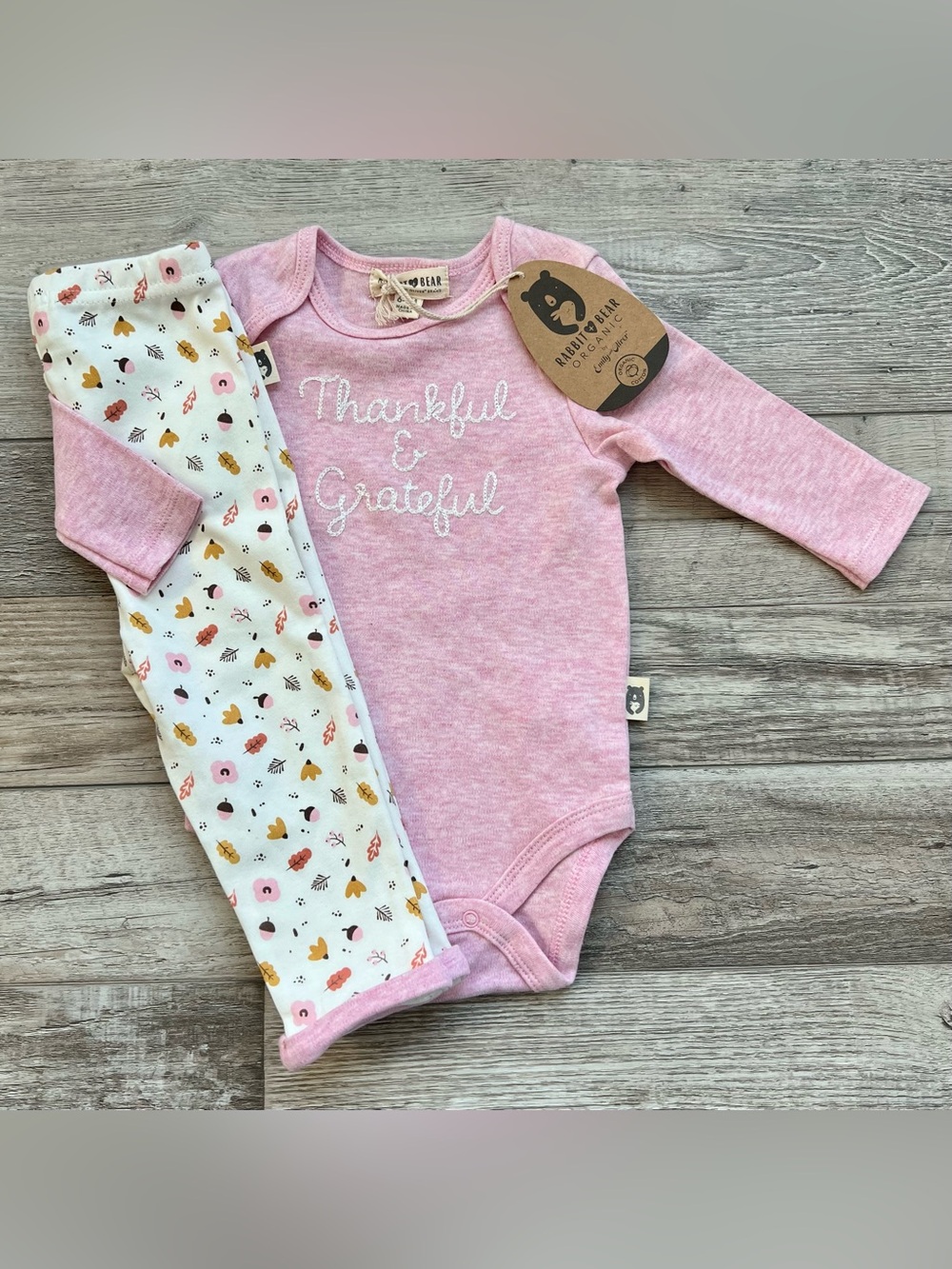 NWT Rabbit + Bear Girls Thankful & Grateful Outfit Size 6/9 Months